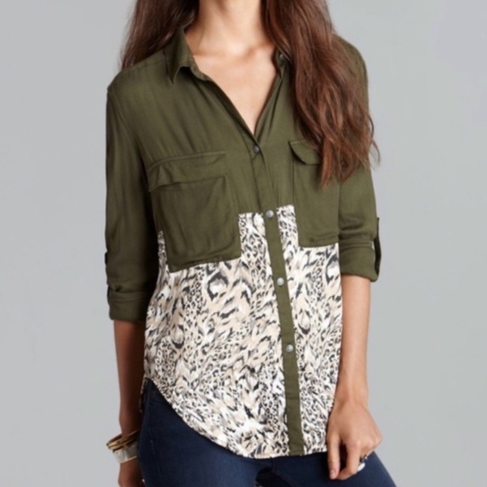 Free People Animal Print Button Down Shirt